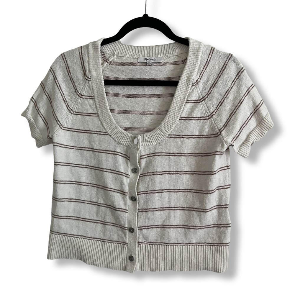Madewell Sweater Crop Top - cream with brown stripe details - 100% cotton